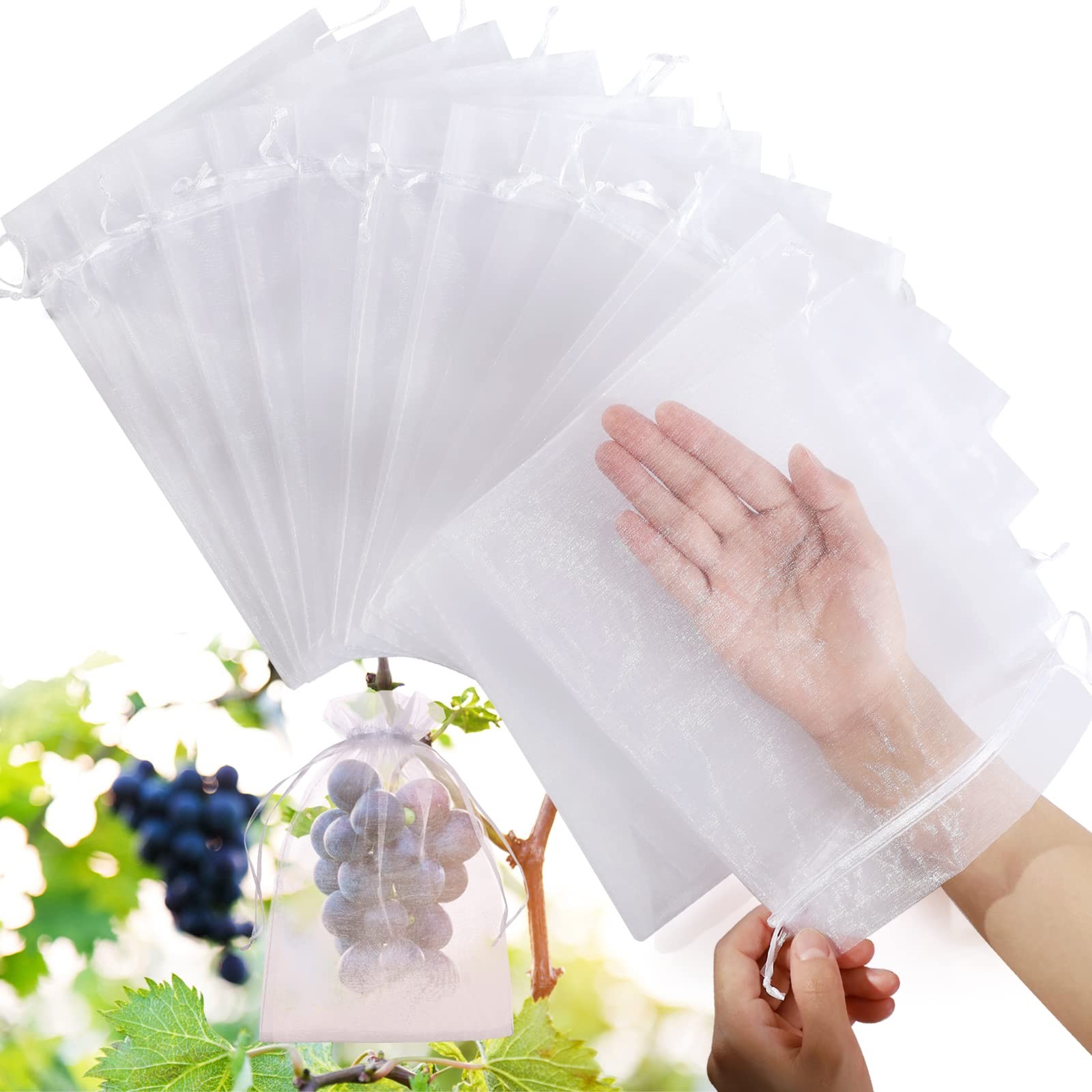 50pcs Fruit Protection Bags 6x9 inch, White Mesh Drawstring Inches,