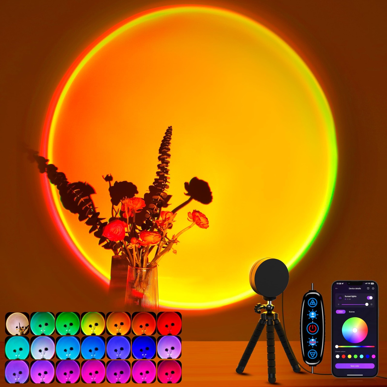 Sunset Lamp Projector Multicolor Changing LED Projection Lamp,Switch Button a...