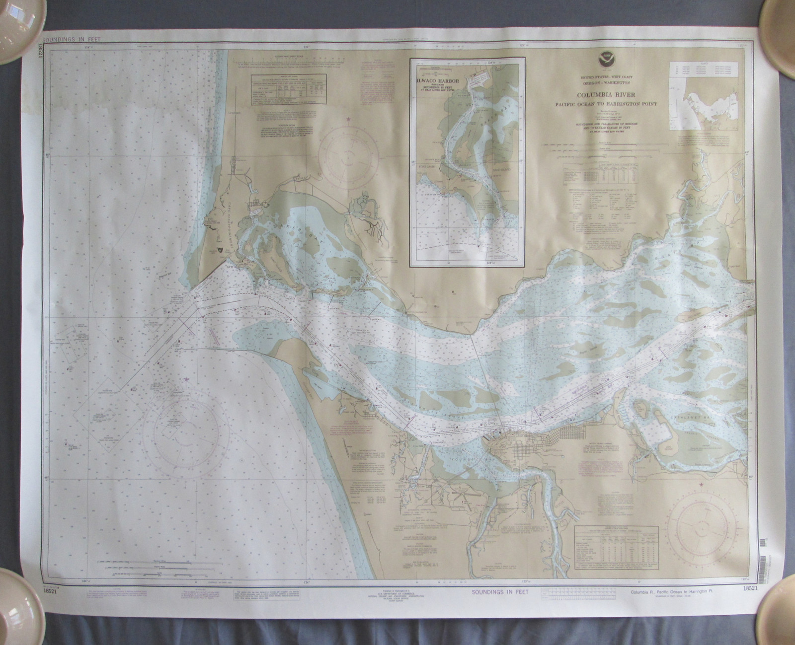 2001 Columbia River Pacific Ocean to Harrington Point Soundings in Fathoms Chart