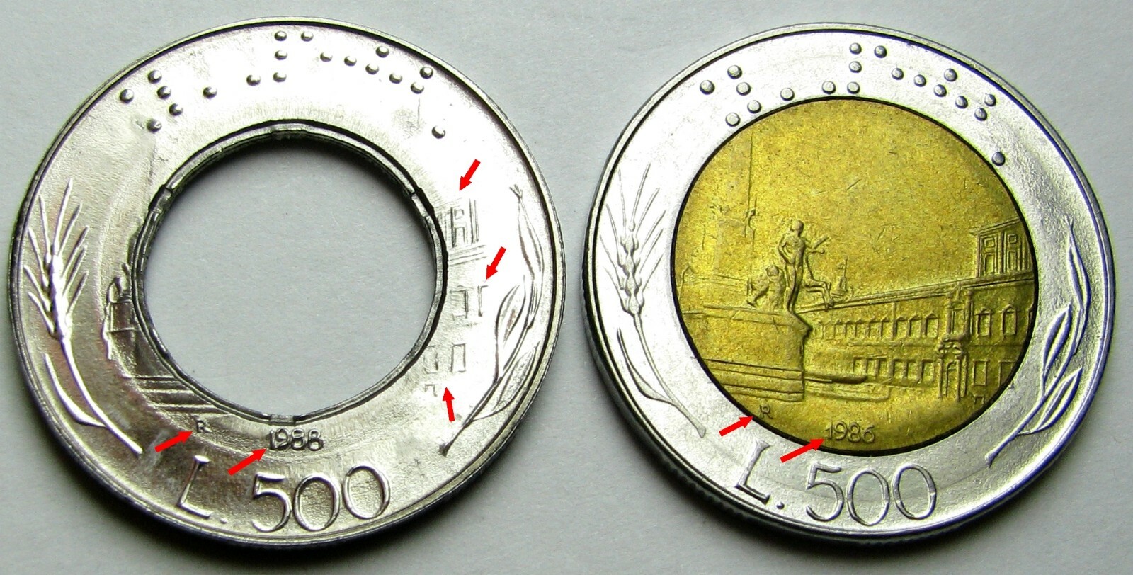 Italy Bimetallic ERROR - 1988- RARE - STRUCK without CORE -- BU GEM