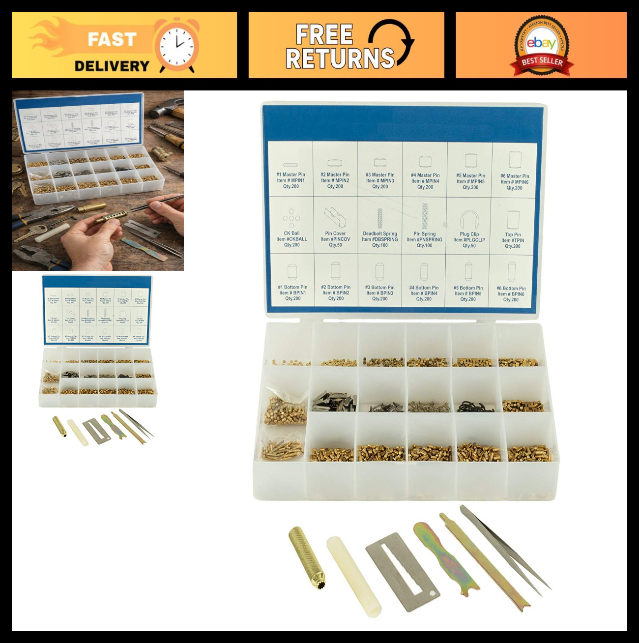 200-Piece Lock Rekeying Kit - Professional DIY Locksmith Set with Pins & Tools f