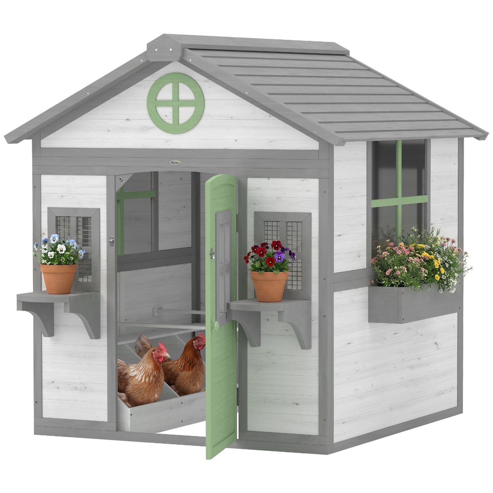 Chicken Coop, Wooden Hen House Outdoor Playhouse for 2-4 Chickens