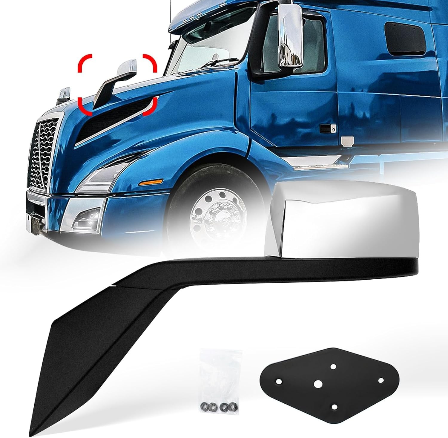 Left Hood Mirror Assembly for Volvo VNL(2018+),Truck Hood Mirror with Arm