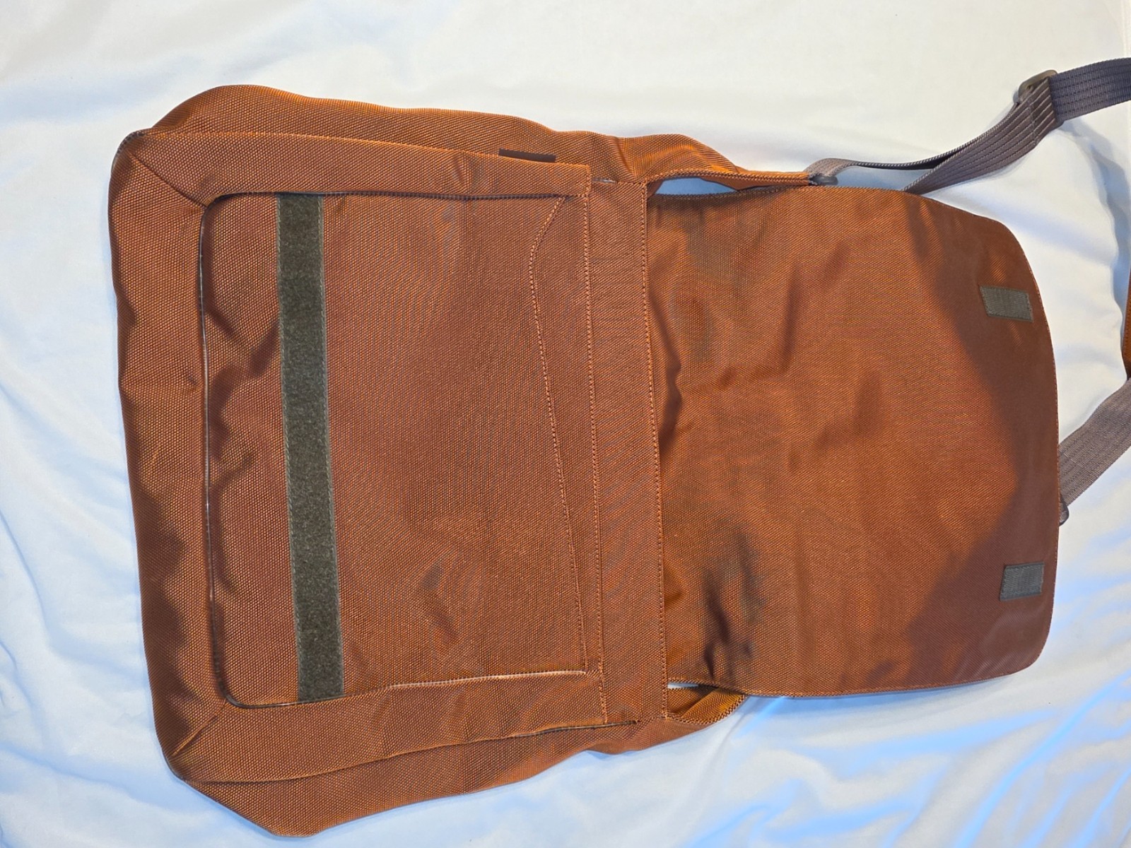 Burnt Orange Laptop Bag Padded Shoulder Strap Hook Loop Flap Closure Messenger