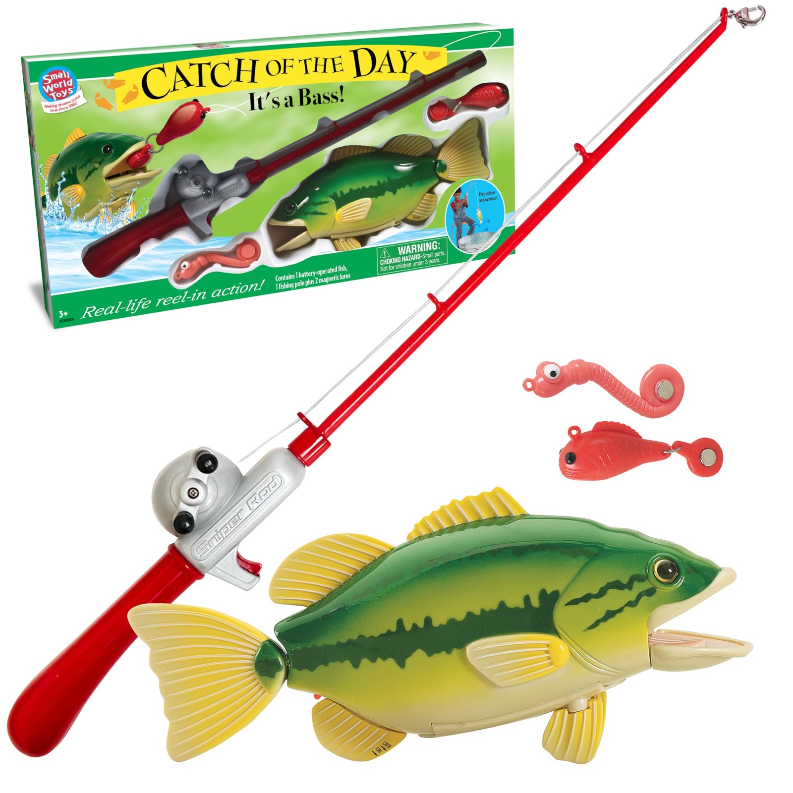 Small World Toys Kids Fishing Game, Catch of The Day Bass Magnetic Fishing To...