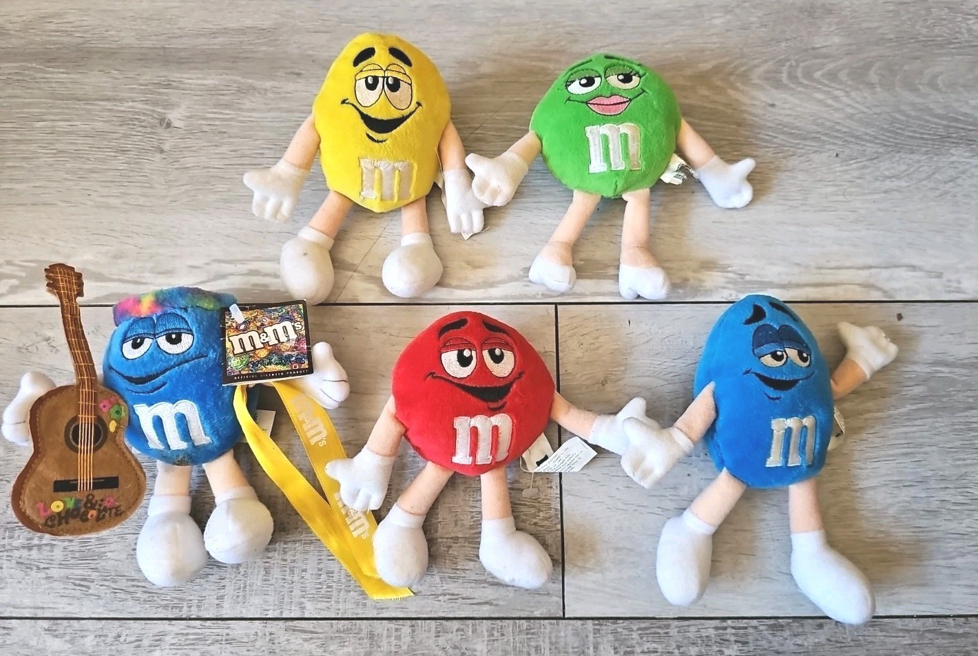 M&Ms Vintage Hippie Plush Stuffed Doll Lot Bundle 5 Green Yellow Blue Red 11