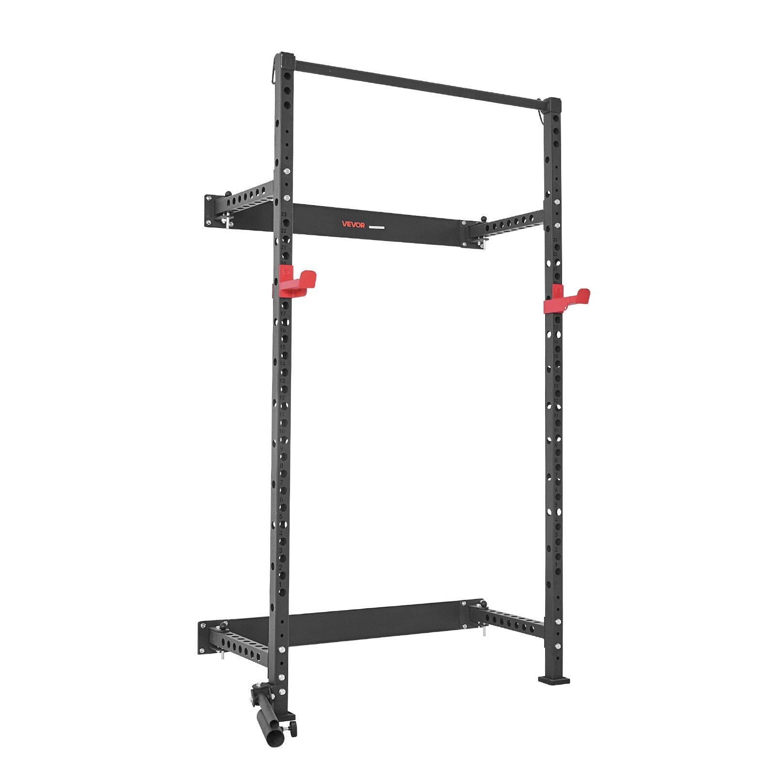 Wall-Mounted Folding Power Rack: 1000LB Capacity, Adjustable J-Hooks & Bar