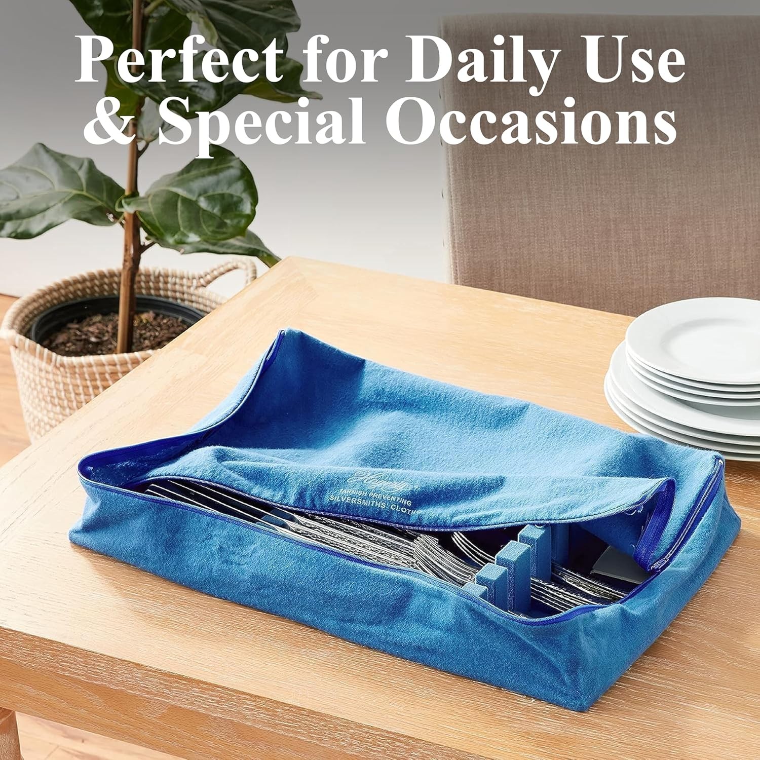 Hagerty Zippered Flatware Storage Drawer Liner –Tarnish Preventative Blue