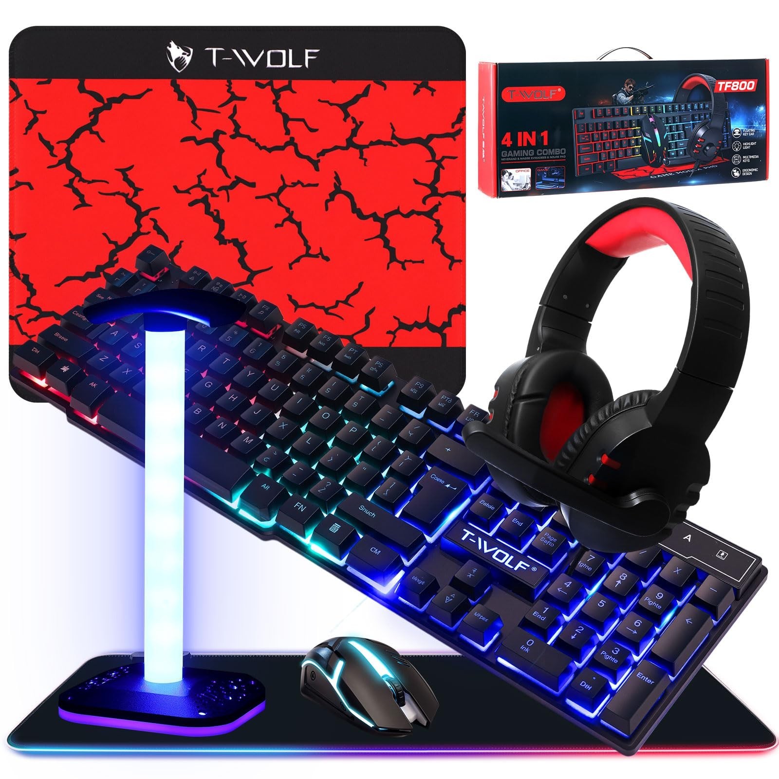 Vinsot 6 in 1 Gaming Accessories Bundle Includes Keyboard, Mouse, Mouse Pad, ...
