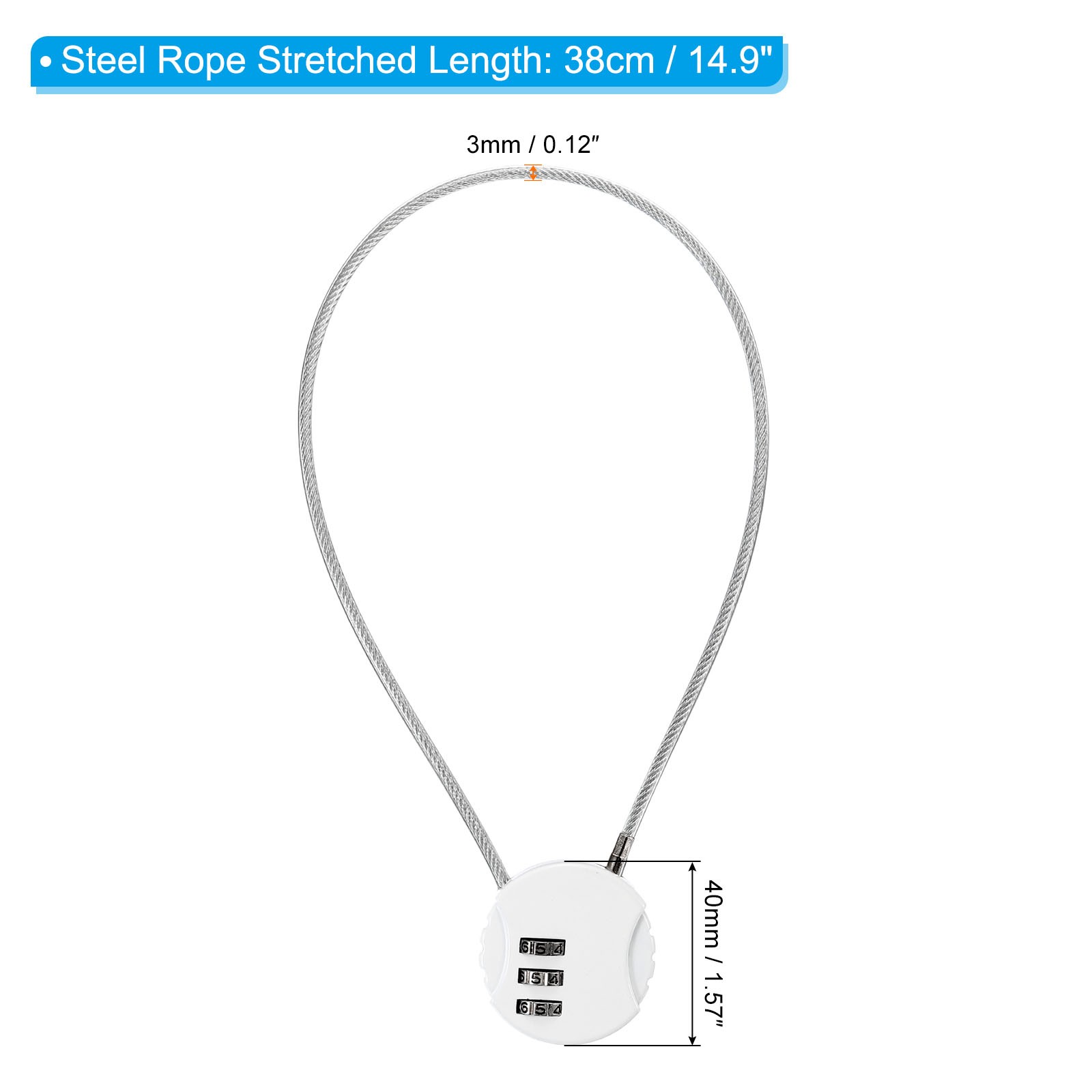Small Combination Block 14.9", 2pcs 3 Digit Luggage Lock, White
