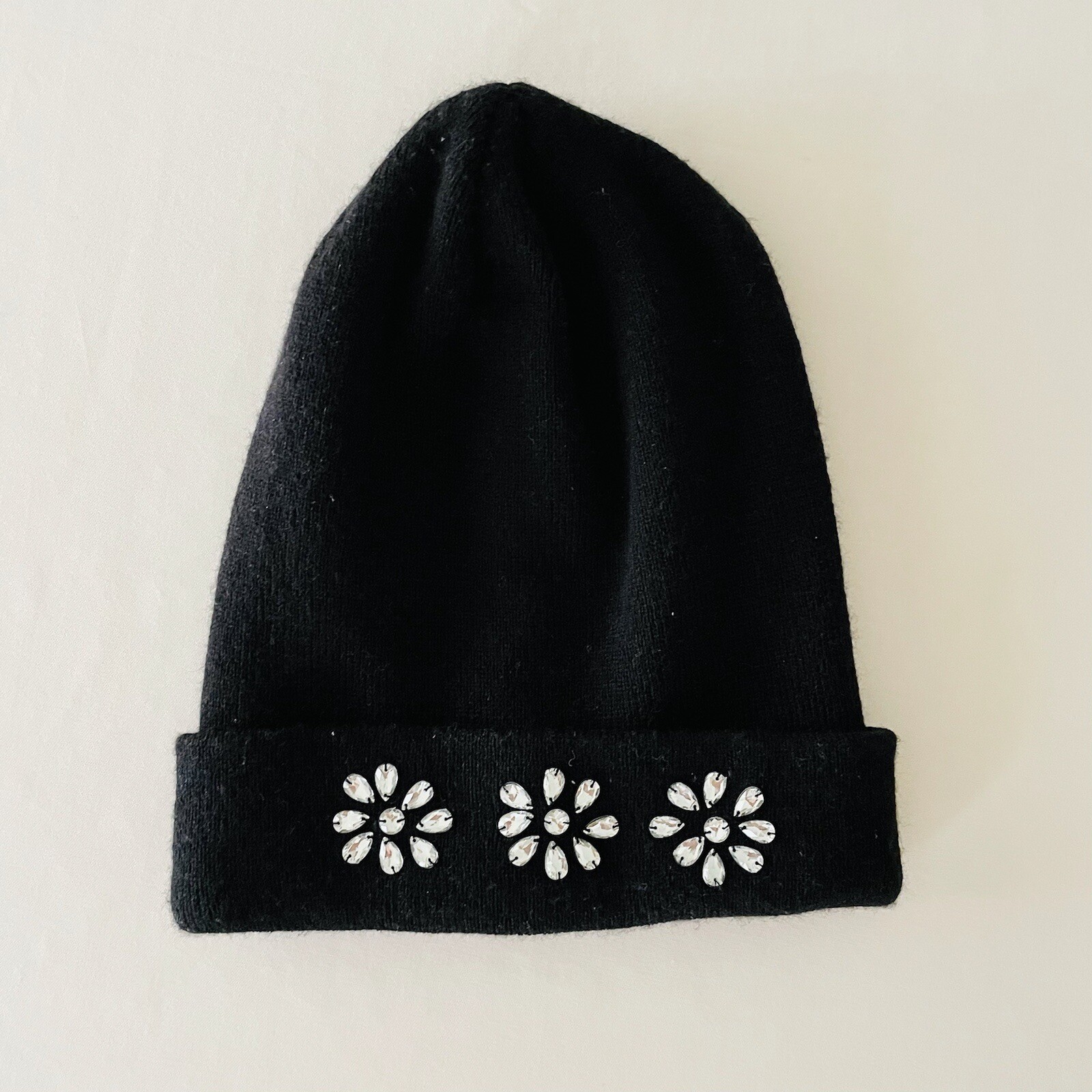 Womens black knit tall high beanie one size | ex cond