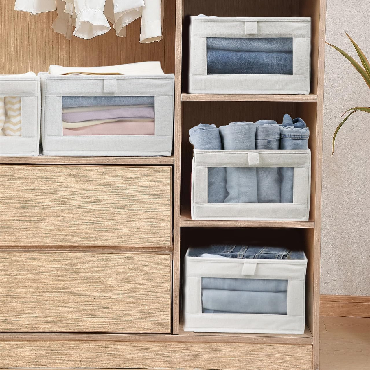 4 Pack Linen Storage Bins, Storage Containers for Organizing Clothing, Jeans, To