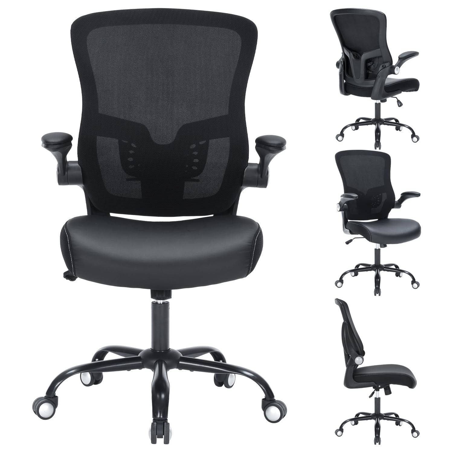 Office Chair PU Leather Cushion, Ergonomic Desk Chair with Flip-Up Arms, 300 ...