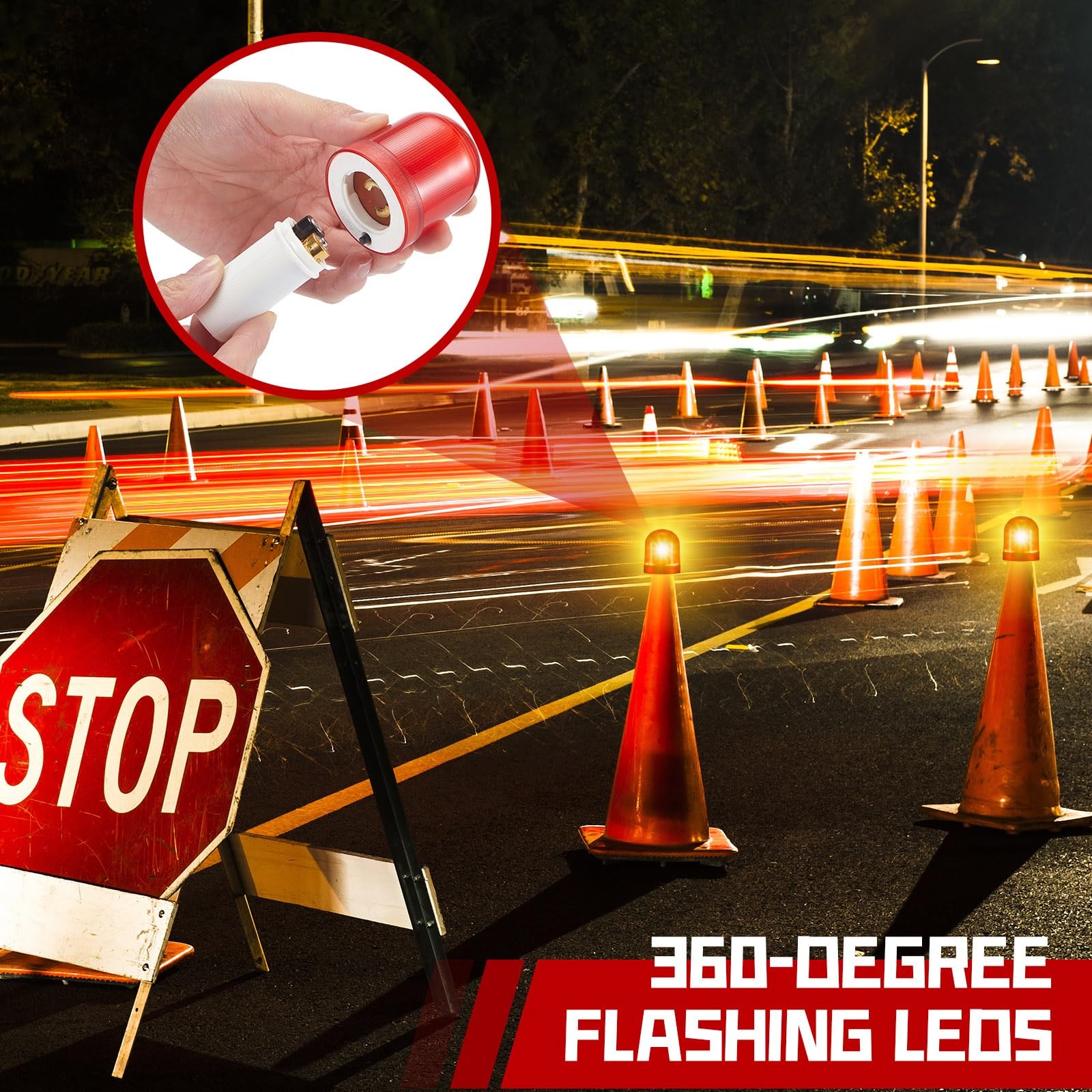 VIHOSE 12 Pcs LED Traffic Cone Lights Flasher with red and white
