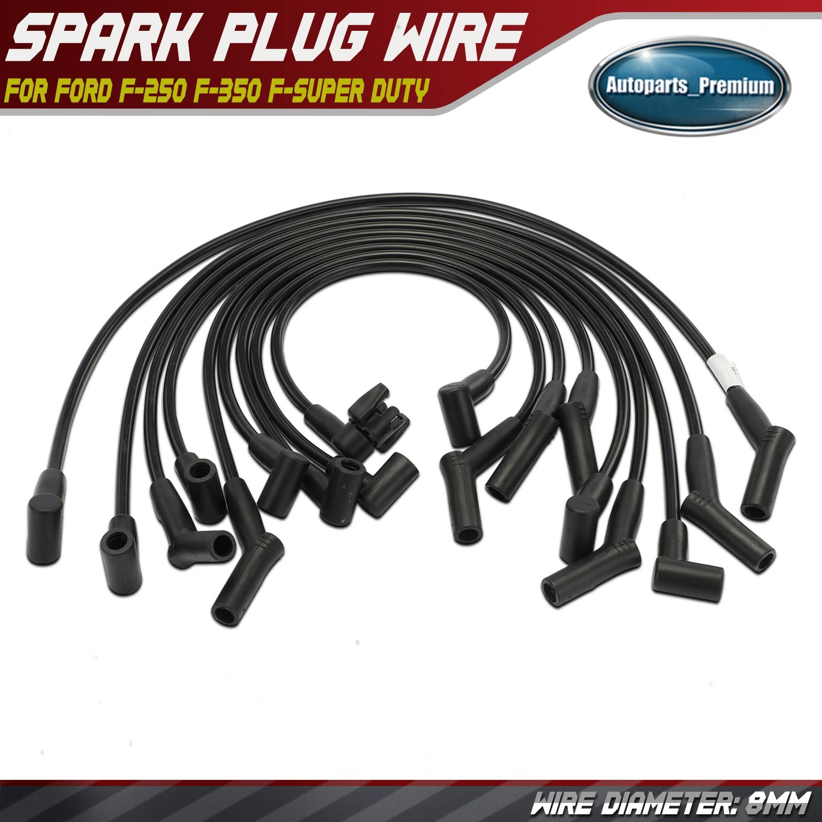 9x Spark Plug Wire Sets for Ford F-250 F-350 F-Super Duty Econoline Super Duty