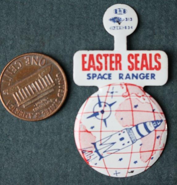 1960s Era Easter Seals NASA Space Ranger Astronaut Rocket & Sputnik Tab RARE----