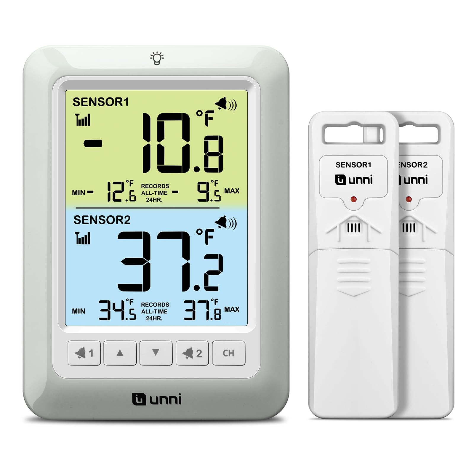 U UNNI Refrigerator Thermometer with Alarm, Digital Wireless Multicolored