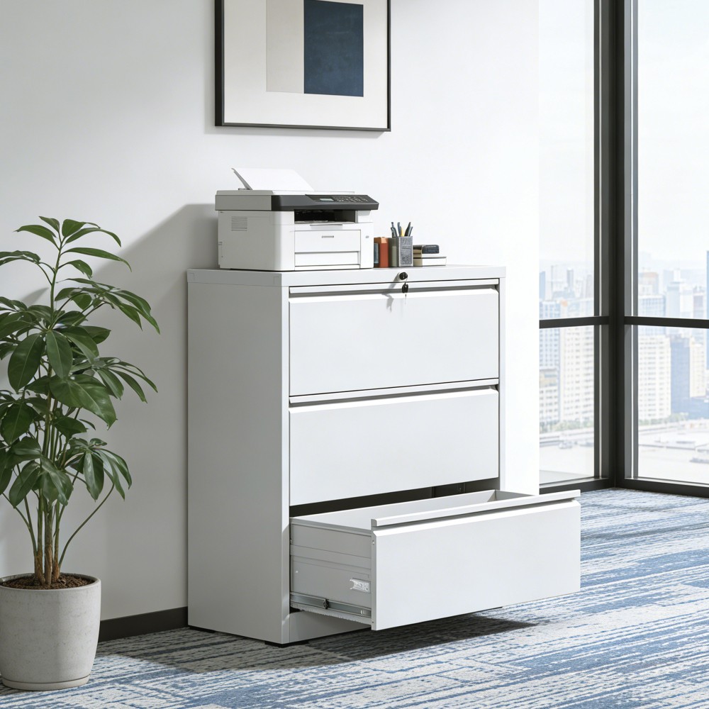 3 Drawer Lateral File Cabinet, 35.4 Inch Wide Metal Filing Cabinet