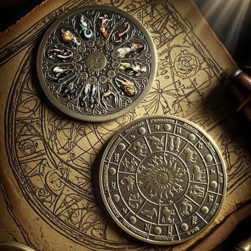 2 PCS Zodiac Sign Challenge Coin,Metal Commemorative Coin,Collectible Gift