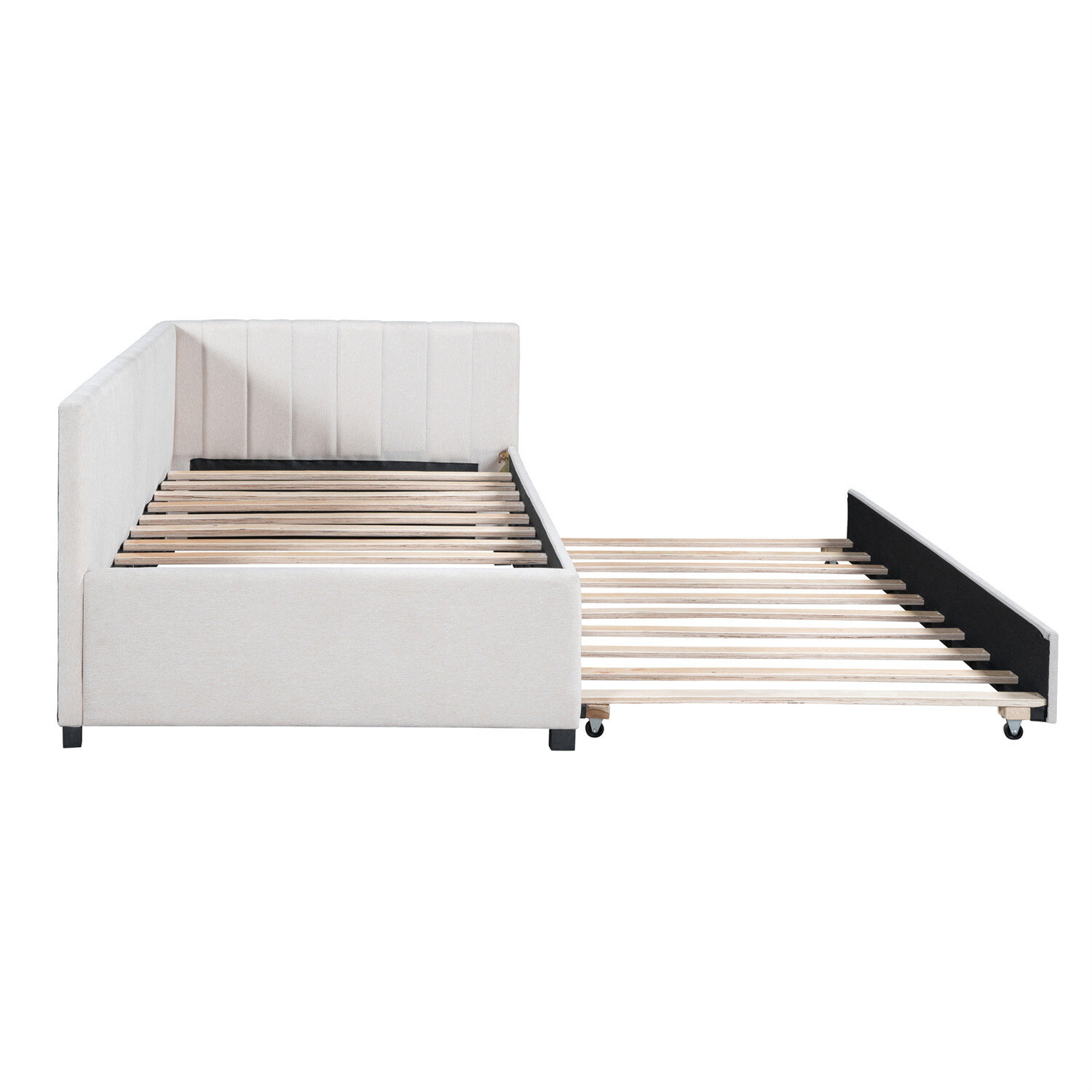 Twin Size Daybed with Pull-Out Trundle Linen Upholstered Bed Frame Sofa Bed US