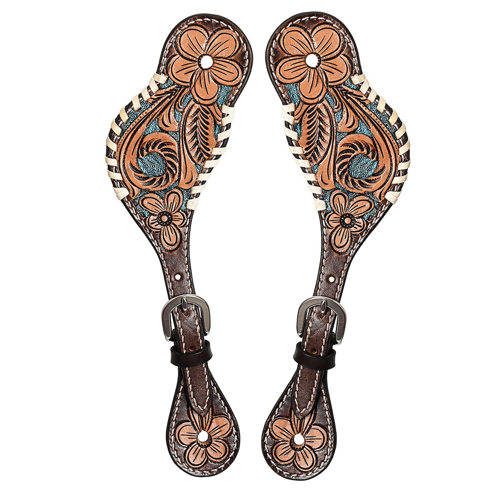 Leather Spur Strap Western Floral Dark Brown Hand Paint Hilason