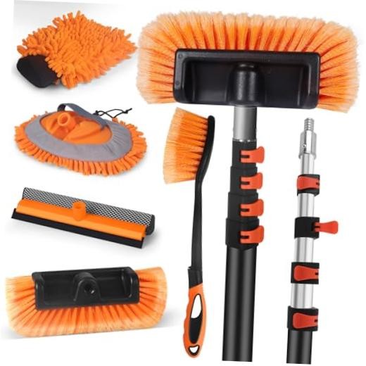 Car Wash Brush with Long Handle,144" Scratch-Free Soft Bristle Car Cleaning