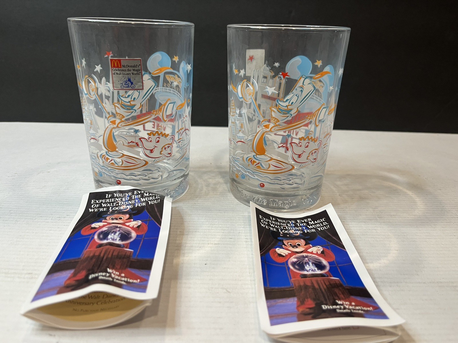 Walt Disney World 25th Anniversary  DISNEY STUDIOS Beauty & Beast Glass Set Of 2