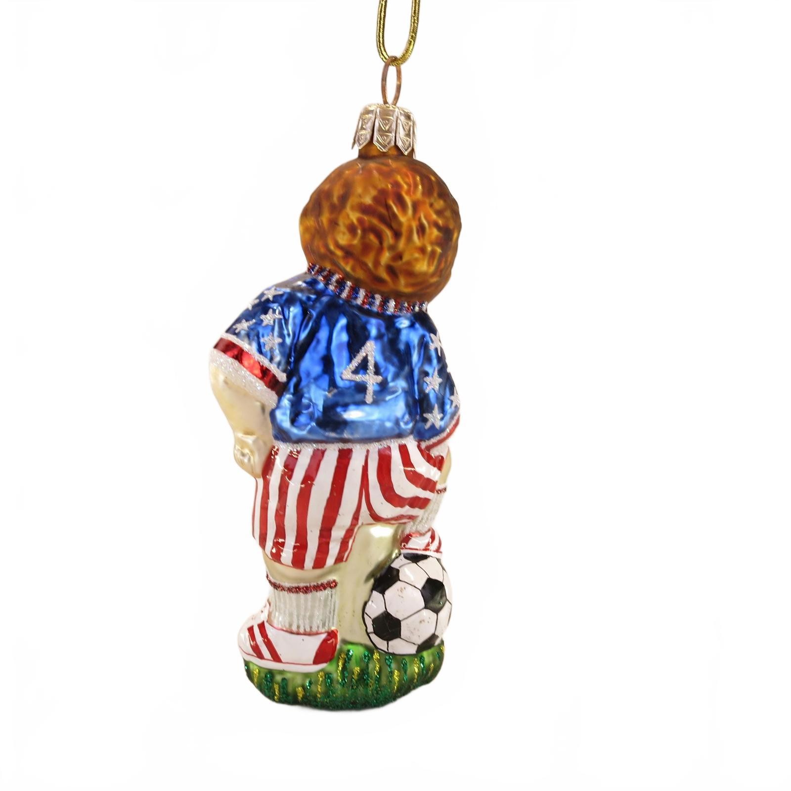 5" Blown Glass Soccer Player Christmas Ornament Vintage Not Dated