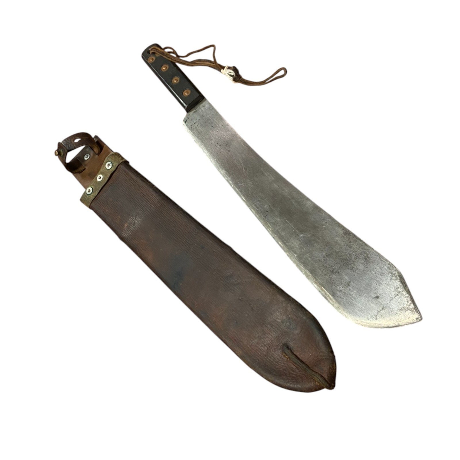 British Armed Forces Post War Machete Dated 1955 W/ Leather Scabbard Dated 1944