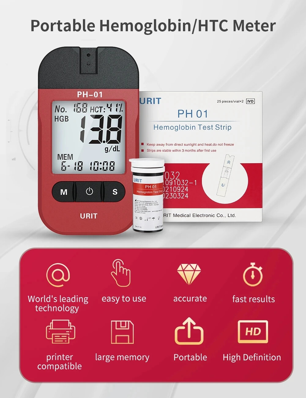 Fast Hemoglobin Analysis Meter Tester 50 Test Strip Hb Analyzer Tester pyy