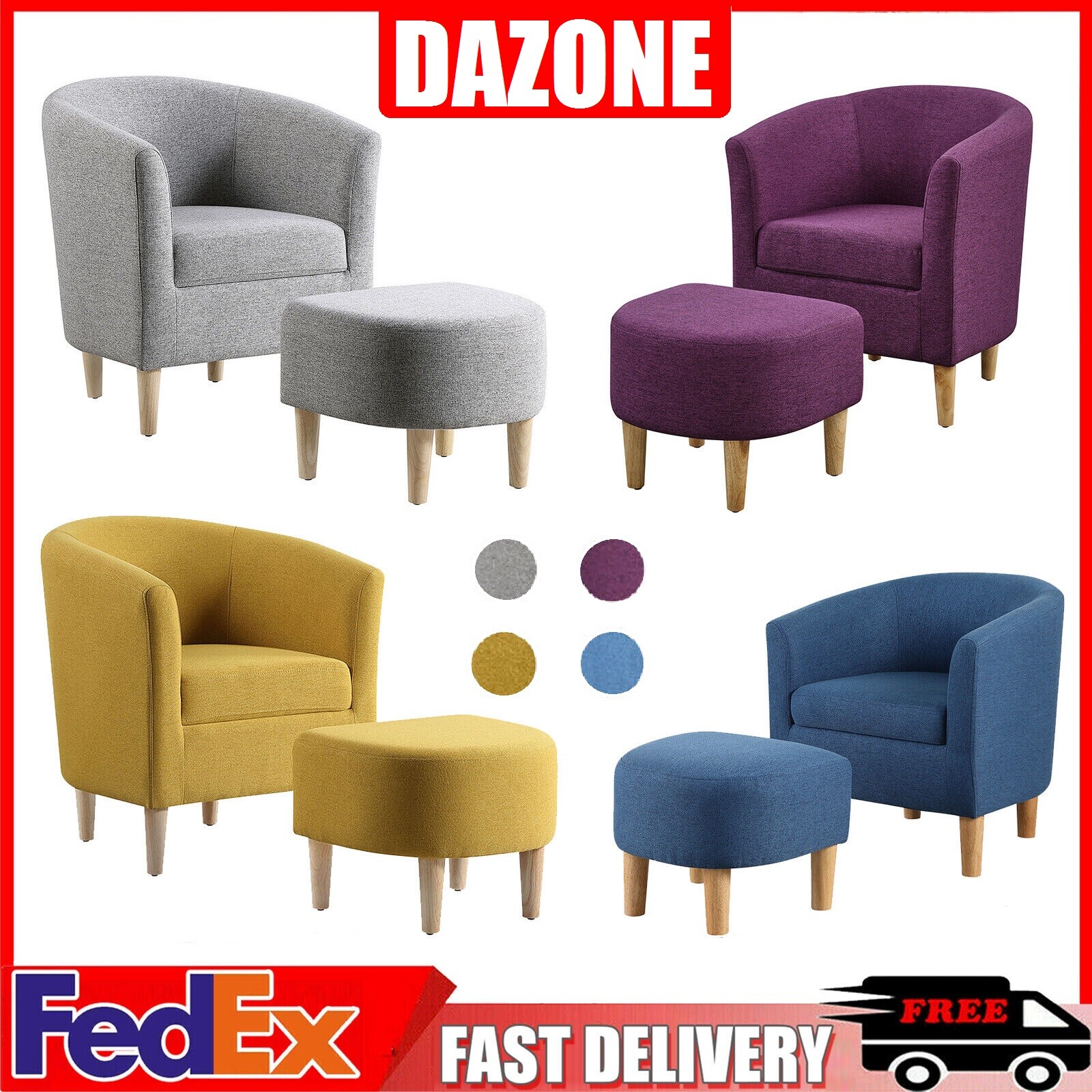 Accent Armchair Linen Blend Upholstered Sofa with Ottoman for Living Room Home
