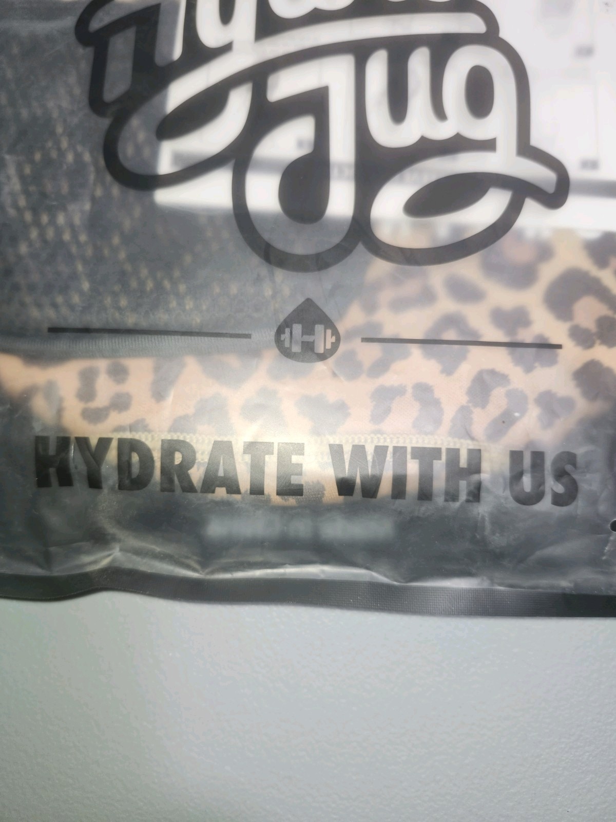 Hydrojug neoprene leopard print sleeve with strap and pocket