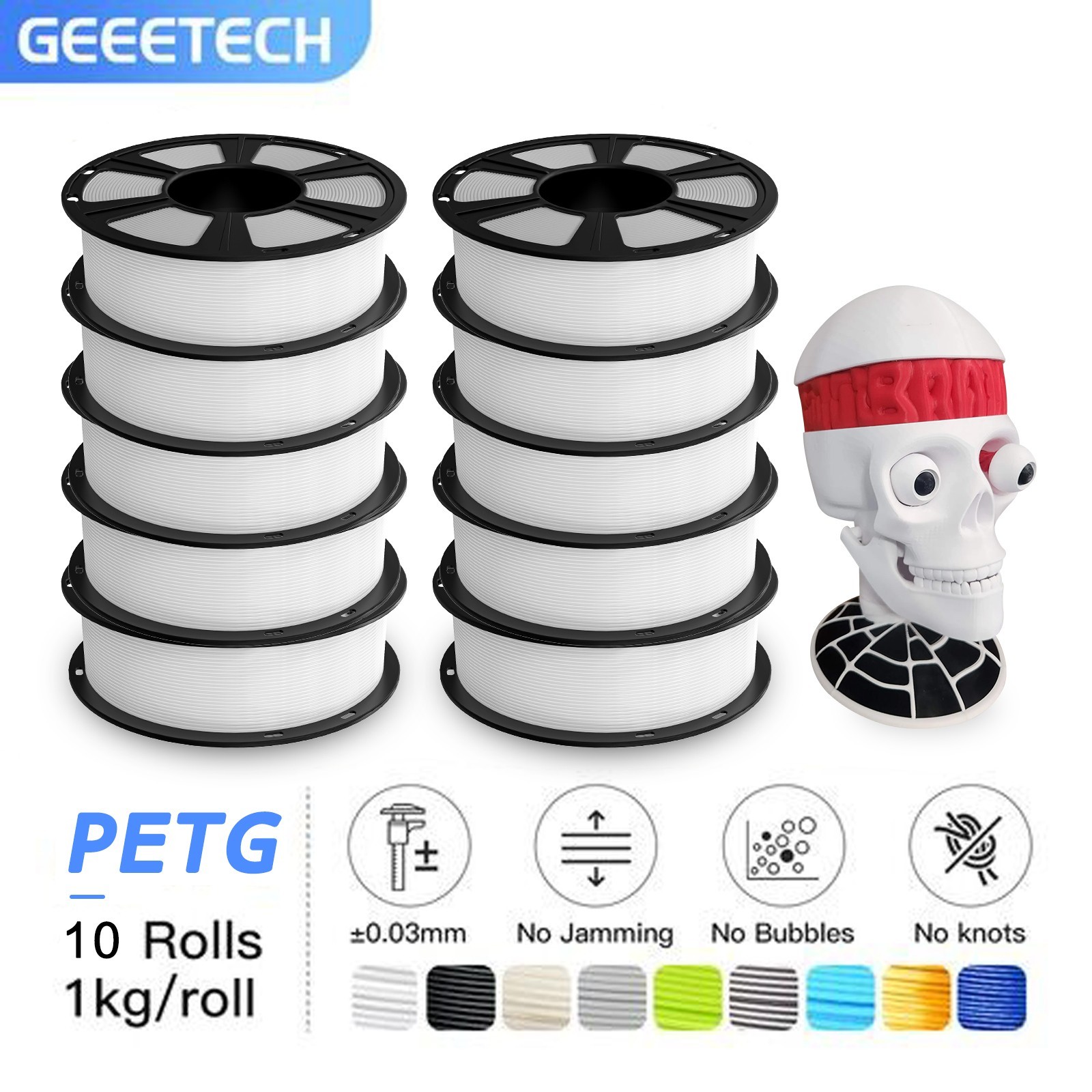 10KG New GEEETECH PETG White 3D Printer Filament 1.75mm 1KG/Roll Consumables