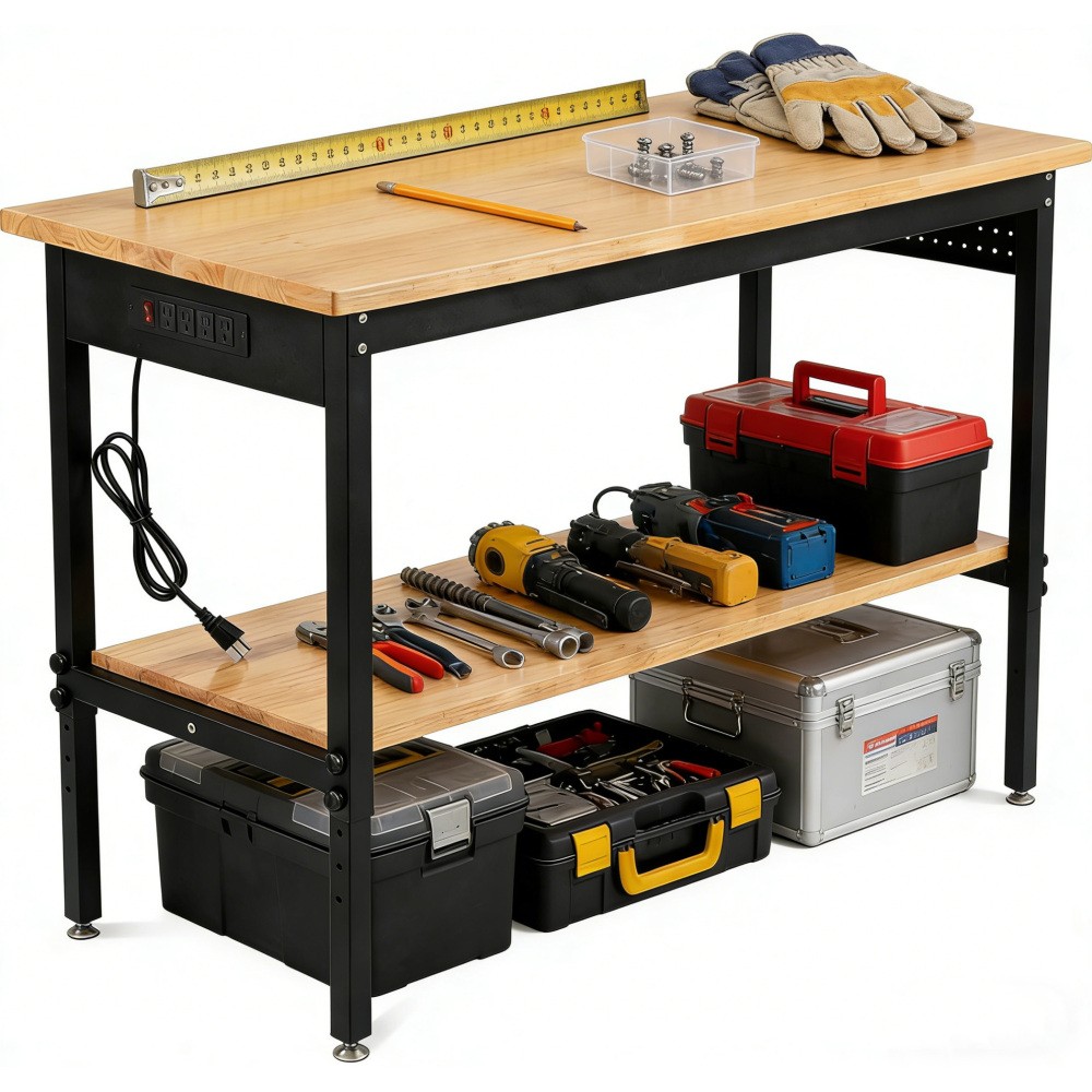 70"x22" Adjustable Workbench with Power Outlet, Heavy Duty 2500LBS Load Capacity