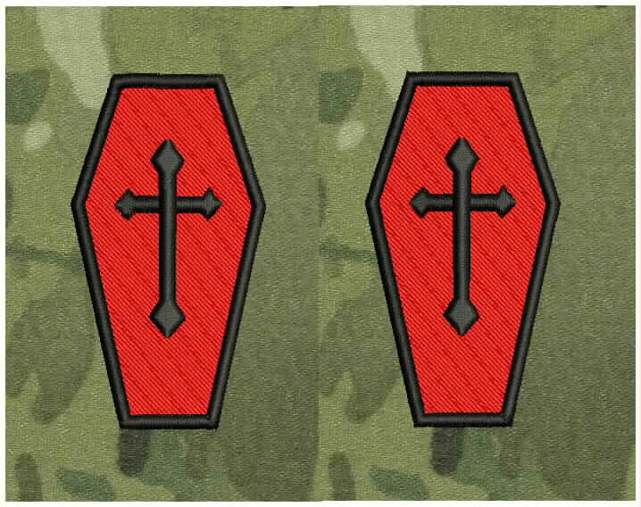 Embroidery Iron on patches red/black Shield Cross 3" x 1 3/4" one set of 2 pat