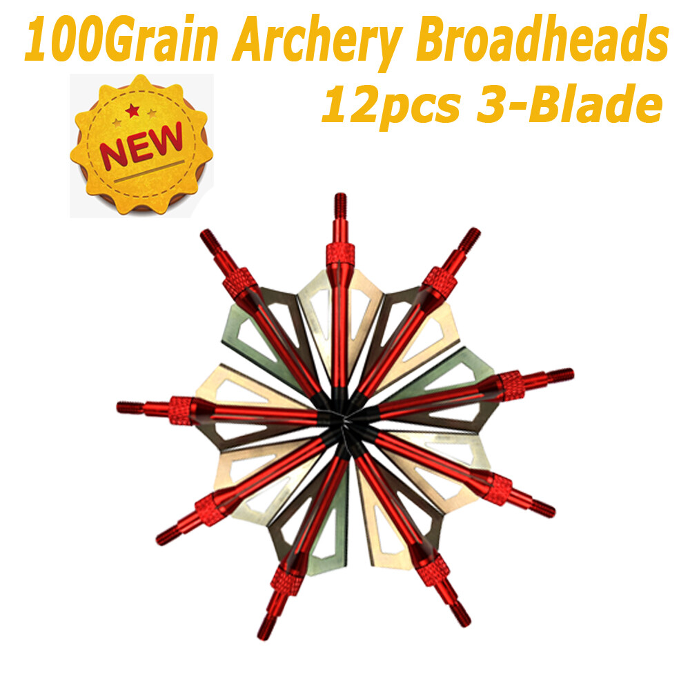 12Pcs Archery Broadheads 100 Grain Compound Bow Crossbow Hunting Arrows Tips USA