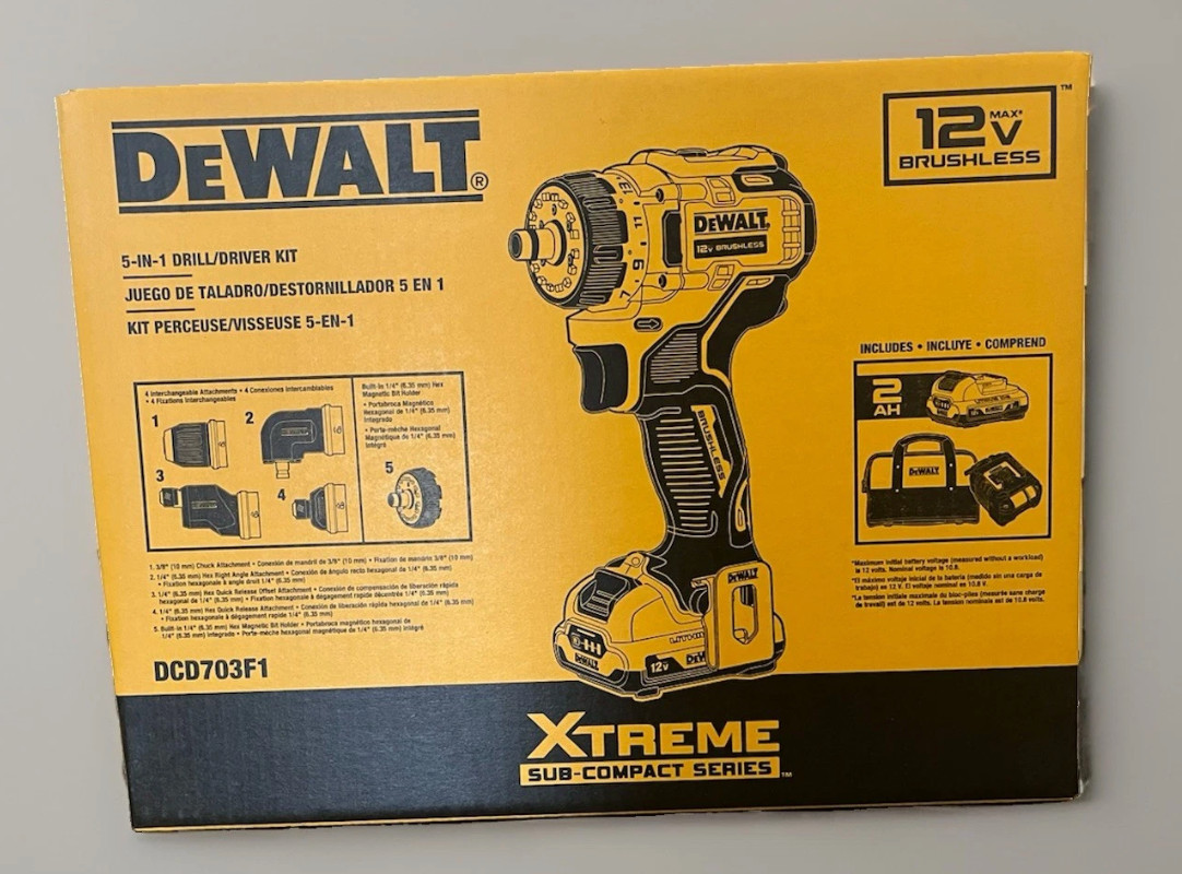 DeWALT DCD703F1 12V Max Brushless Cordless Multi-Head Drill / Driver - Kit New