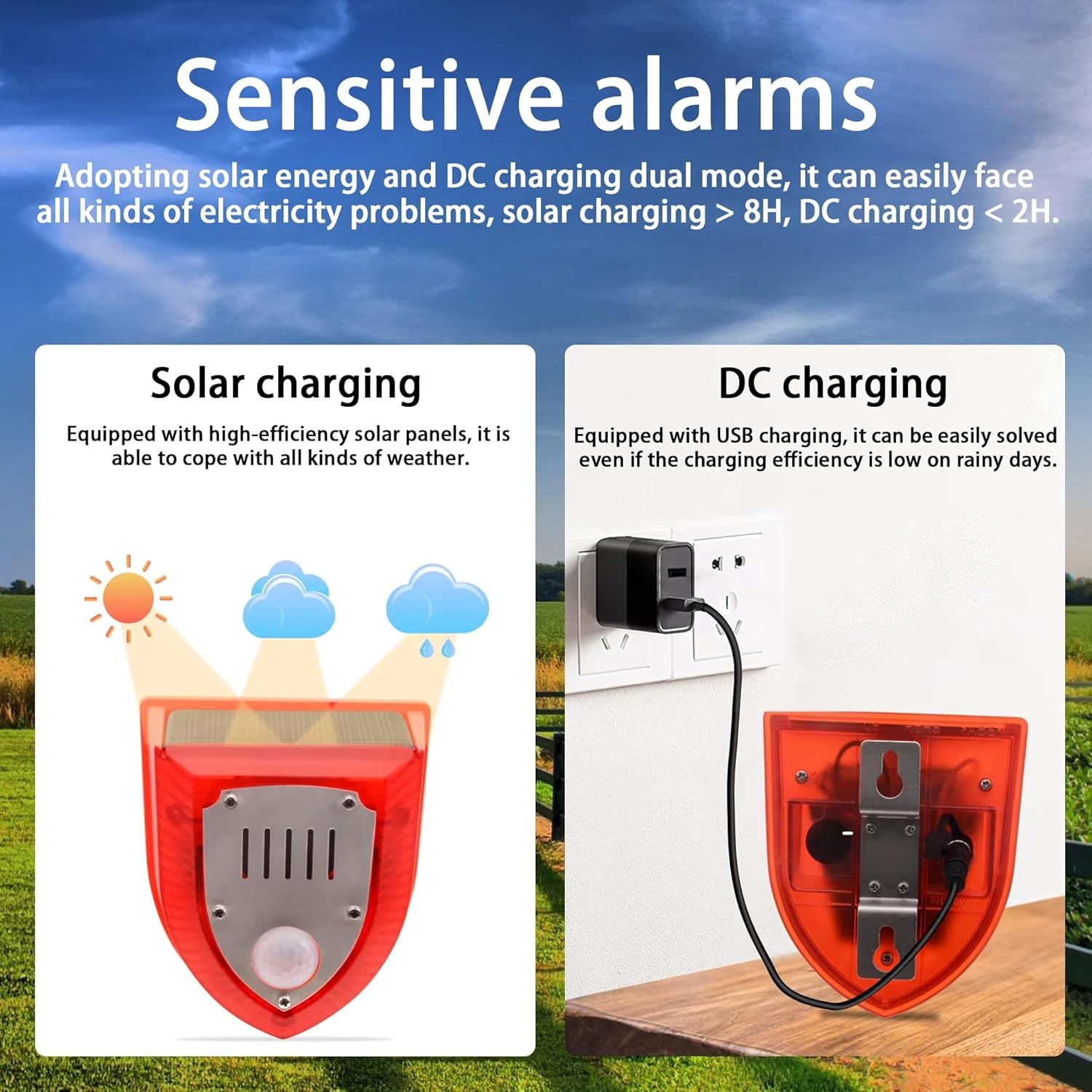 6pcs Solar Outdoor Motion Sensor Alarm 129db Barking Gunshot Sound Motion Sensor