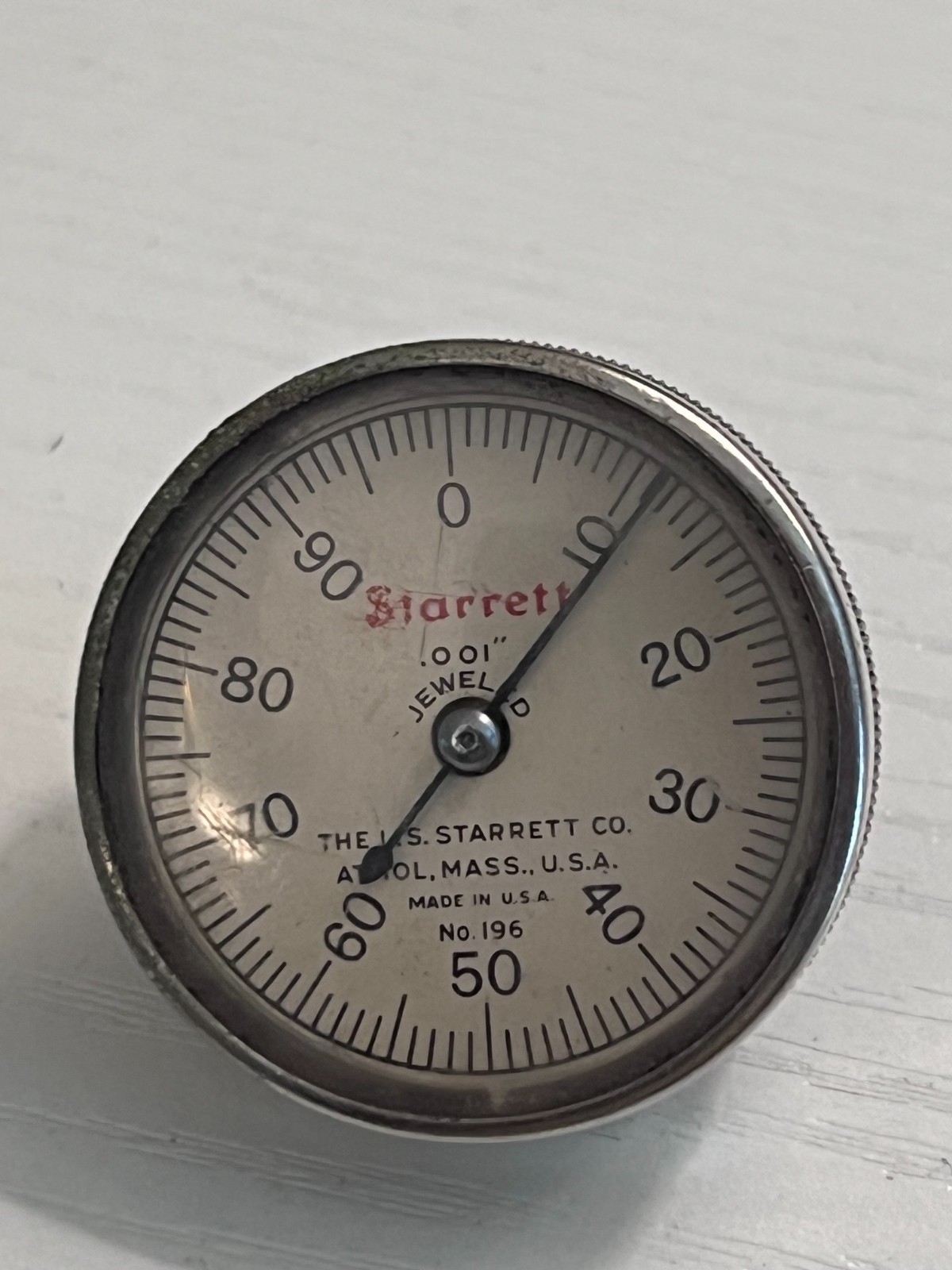Starrett No.196 Dial Indicator, Jeweled, New Crystal, Works Great