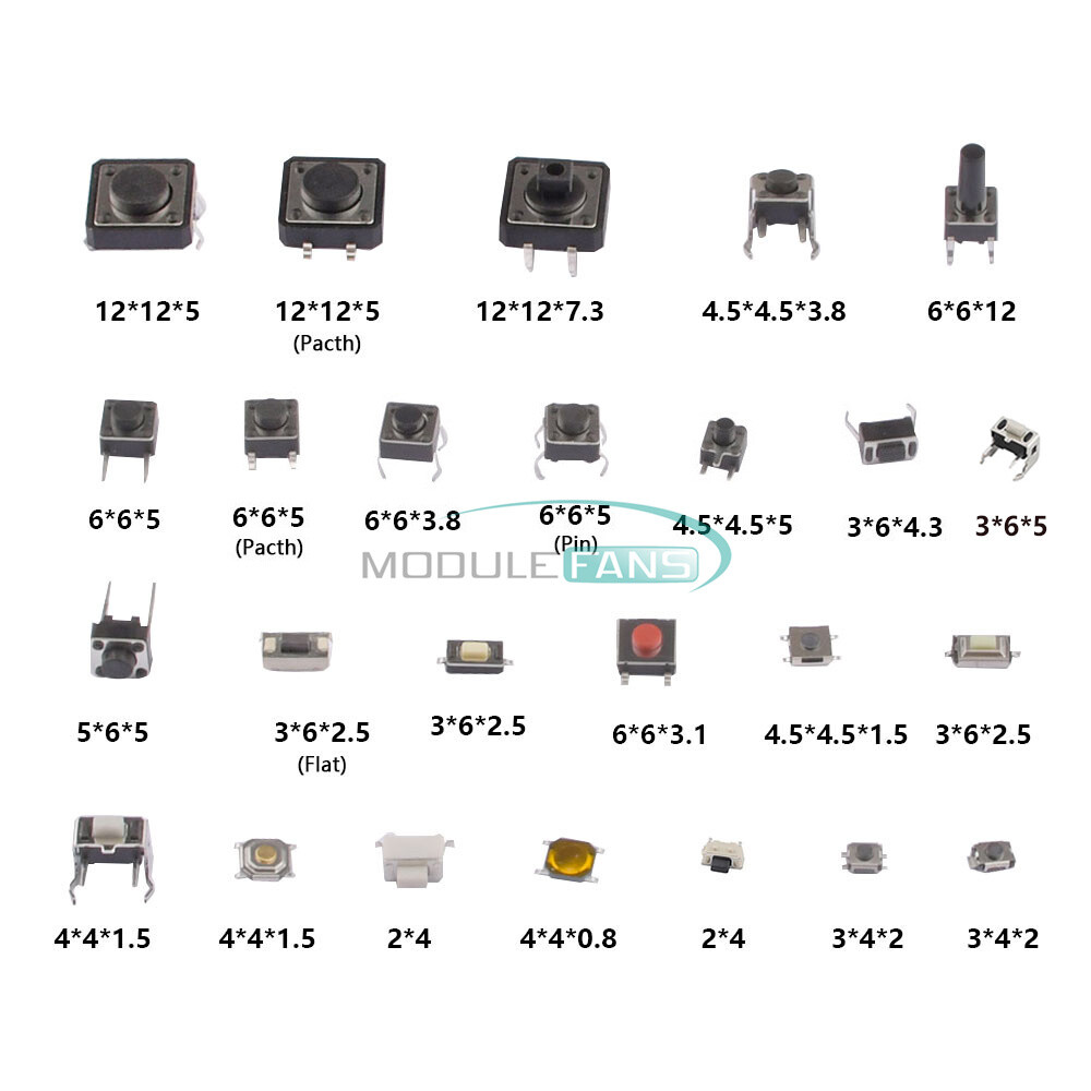 125pcs 25Types/lot Assorted Micro Push Button Tact Switch Reset Mini Leaf Switch