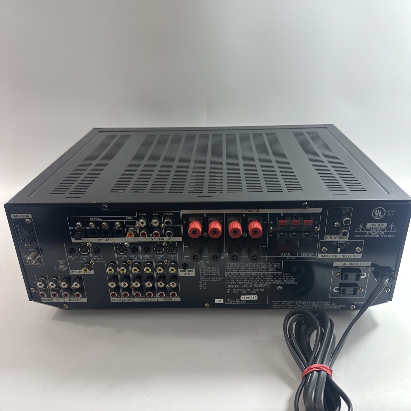 Sony STR DE835 5.1 Channel 100 Watt Receiver, NO REMOTE