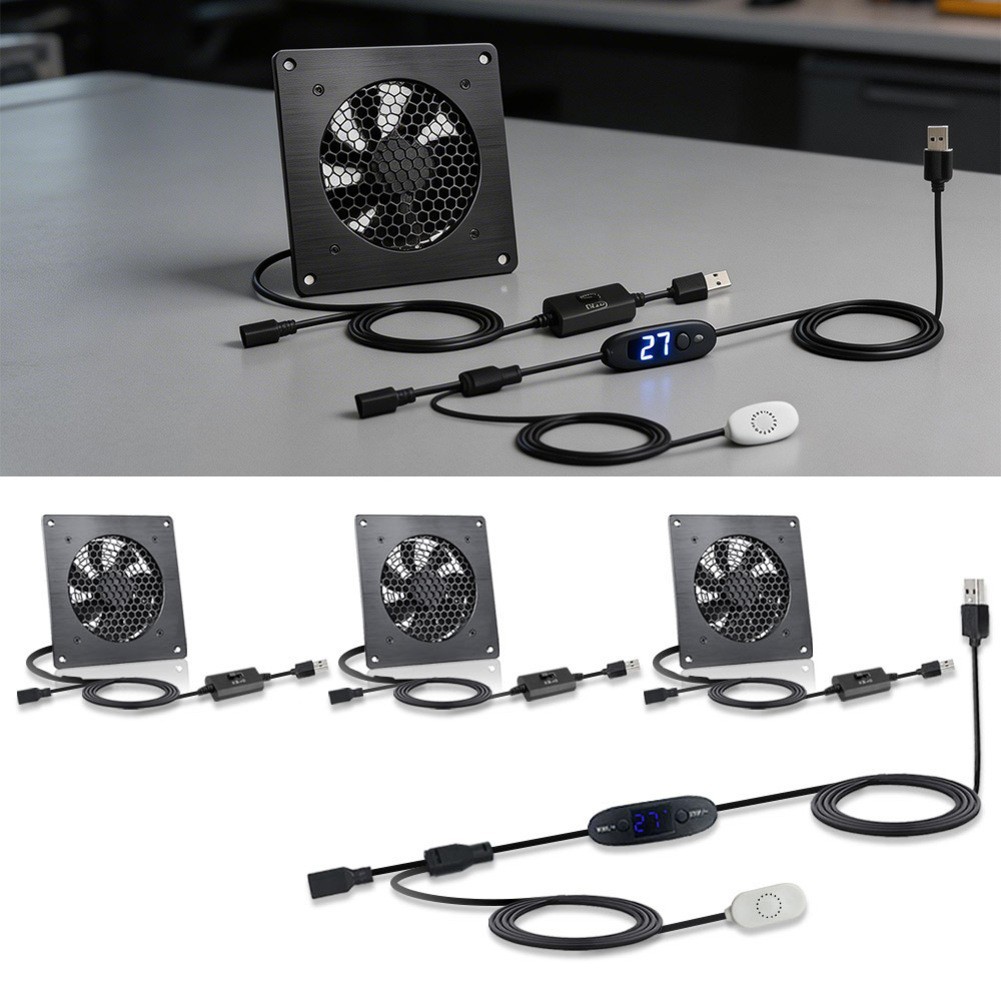 USB 3-Speed Cooling Fan with Adjustable Thermostat 0-60C for Home Theater