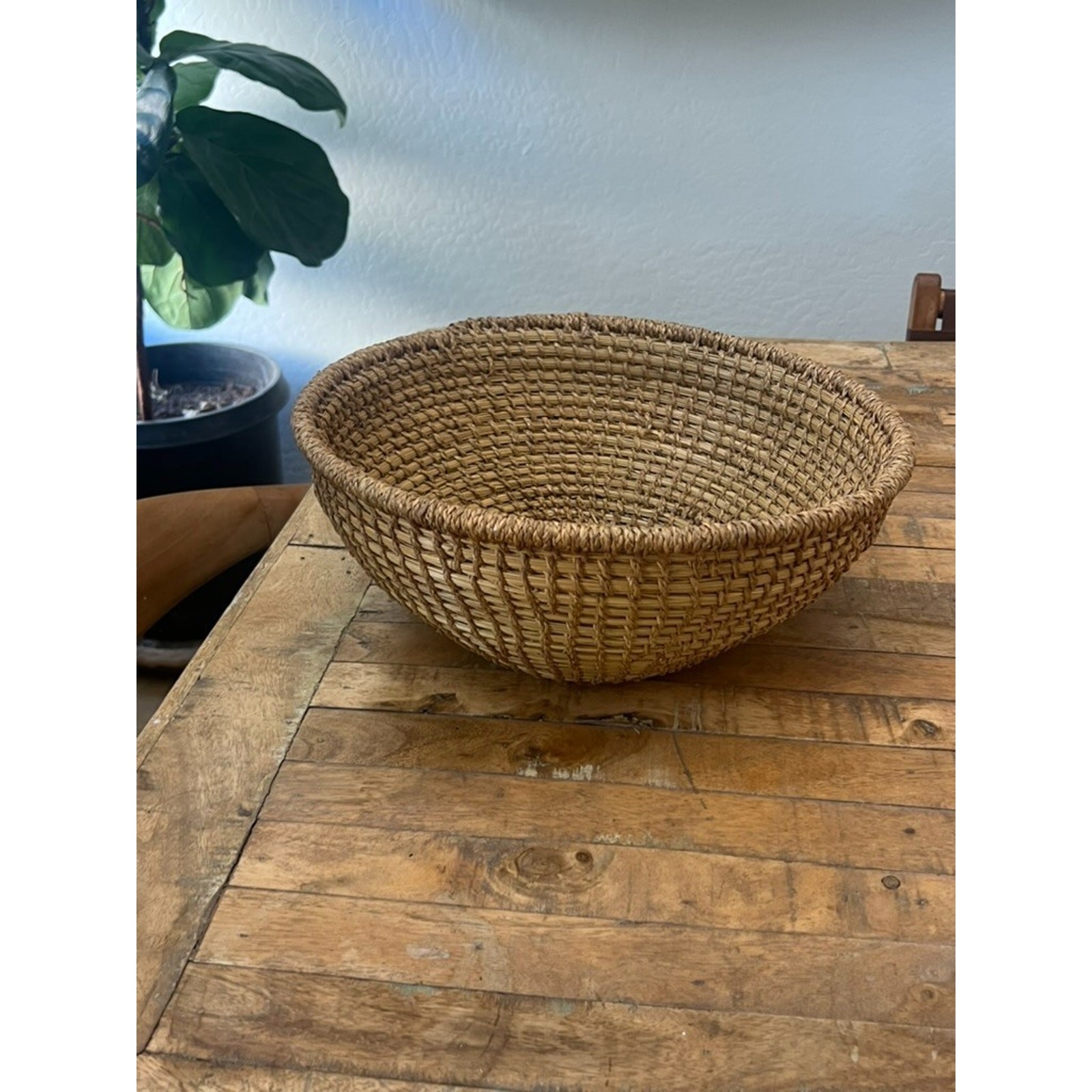 Handwoven Large Rattan Wicker Basket 15" Brown Tan