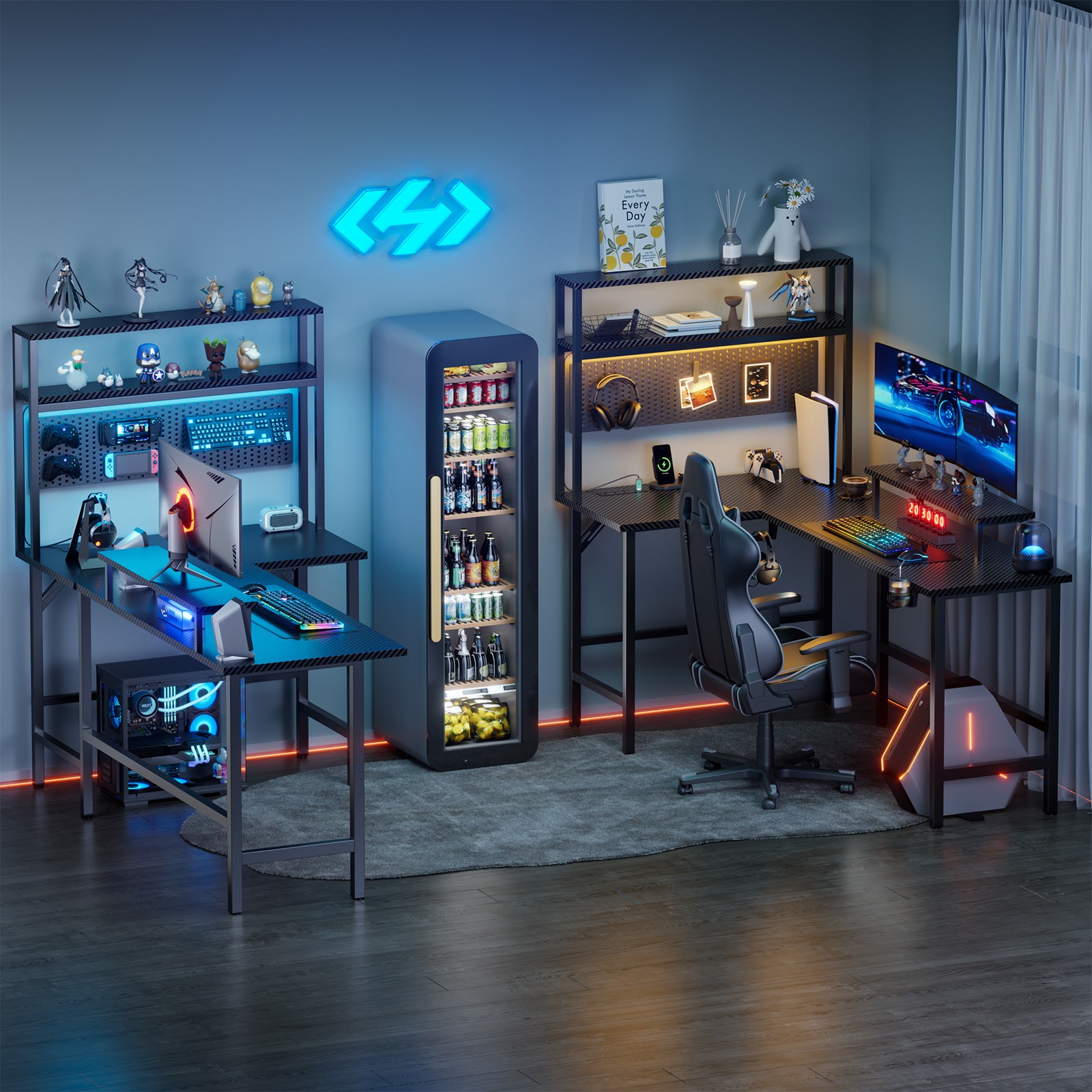 L Shaped Gaming Desk with LED & Power Outlets, Reversible Corner Computer Desk