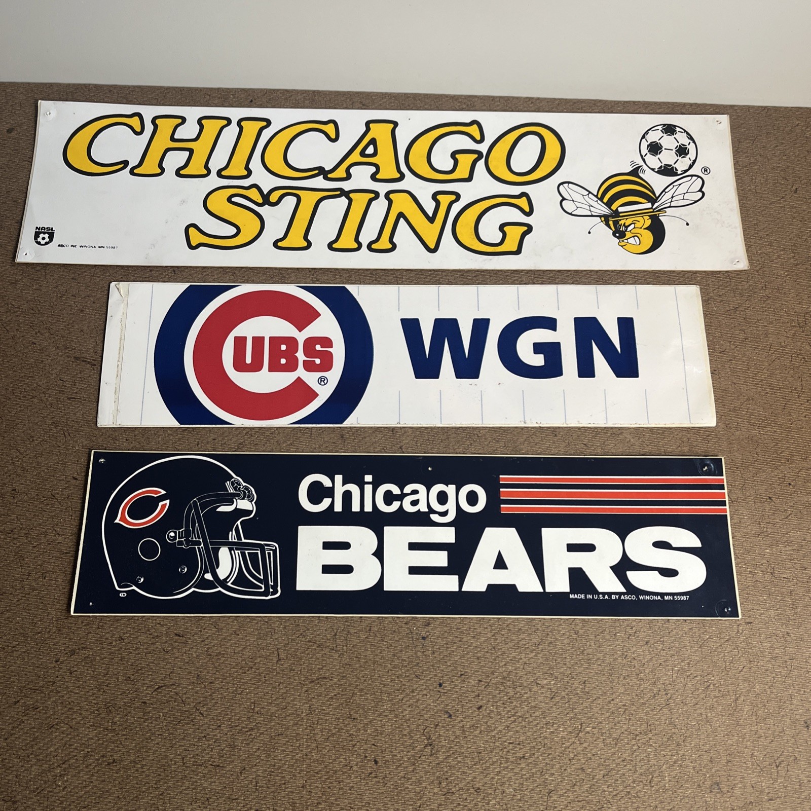 Vintage Chicago Bumper Sticker Lot/3 /Chicago Sting / Cubs WGN / Bears / 1980’s
