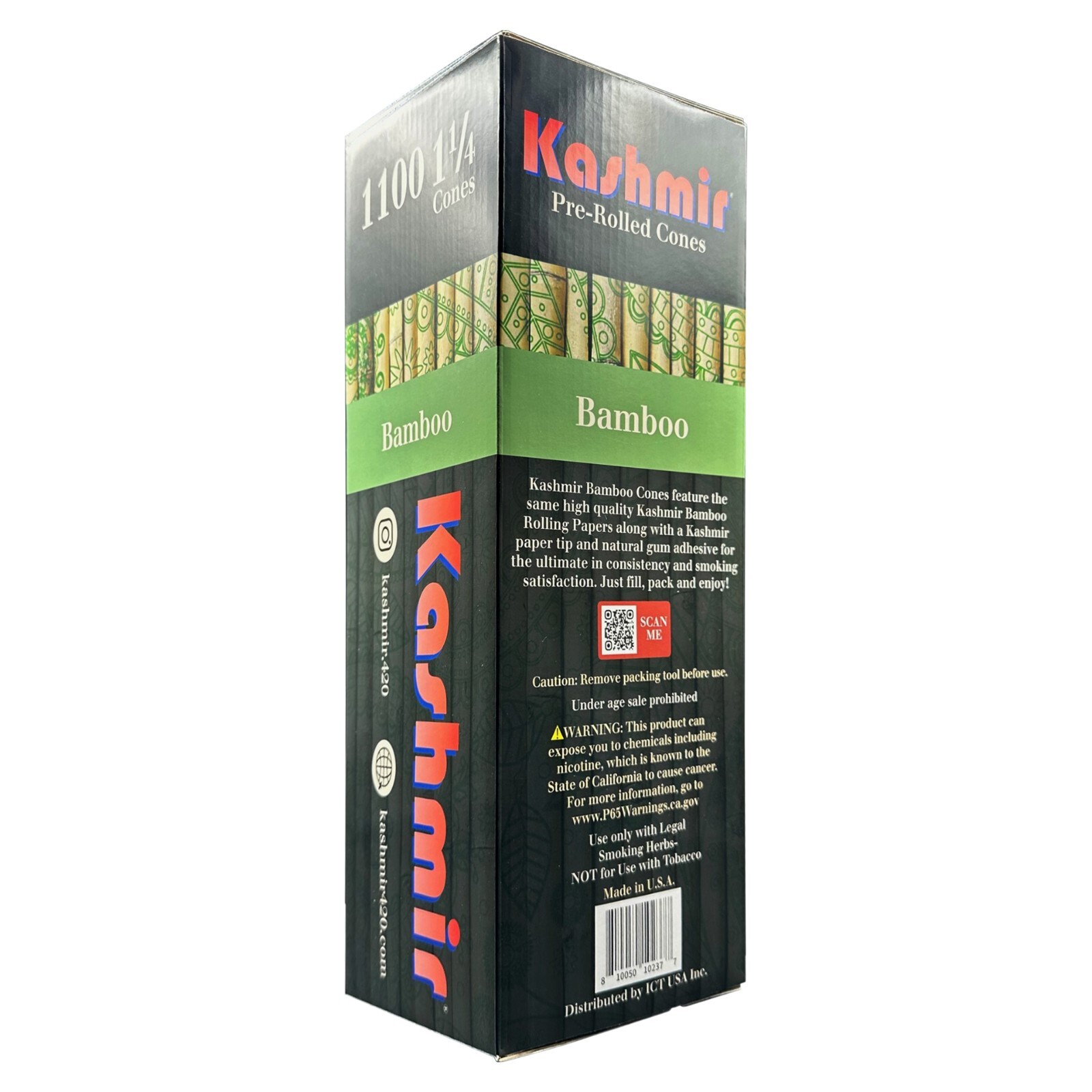 Kashmir Pre Rolled Cones 1-1/4 Bamboo Slow Burning Rolling Paper Cones 1100 Ct