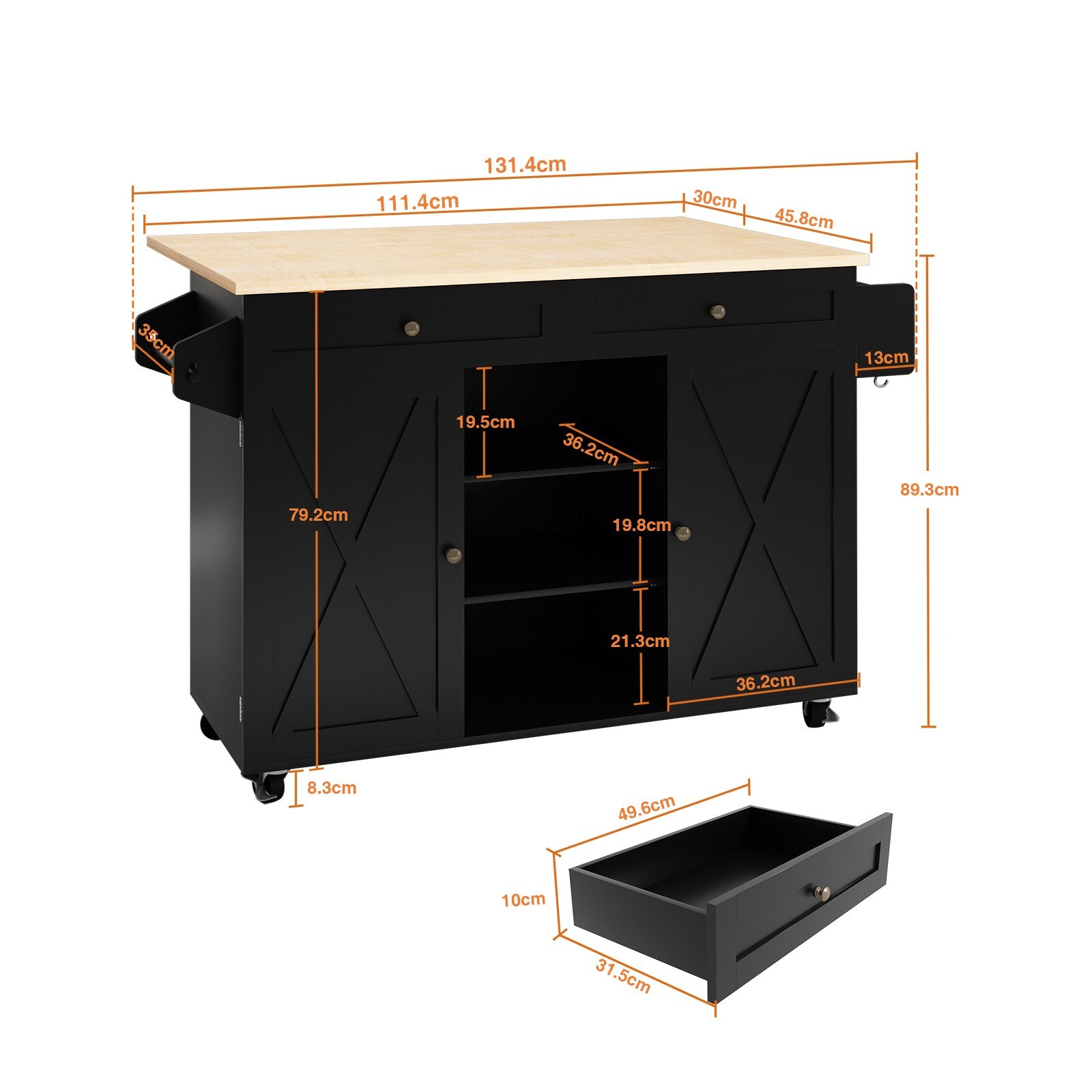 Rolling Kitchen Island with Drop Leaf Movable Kitchen Carts on Wheels Island NEW
