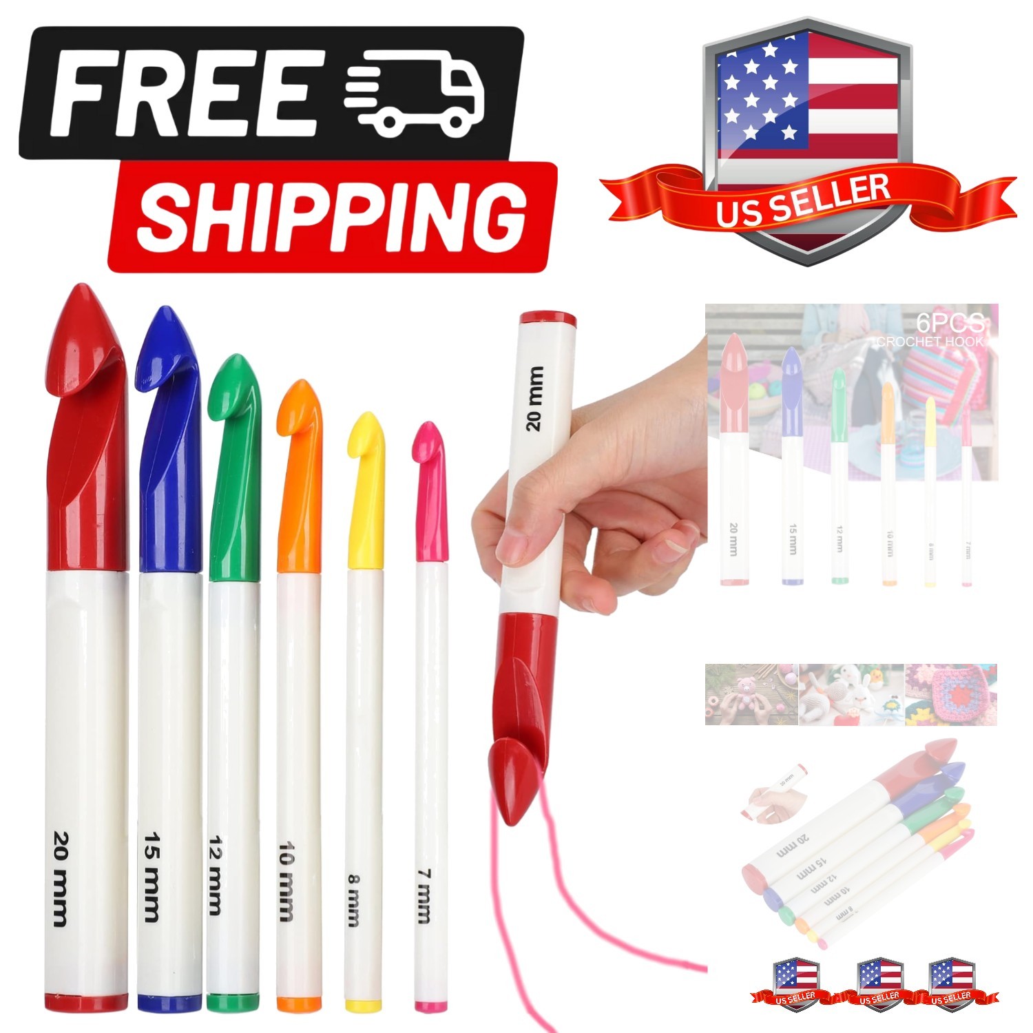 Large Size Crochet Hook Set, 6Pcs Soft Grip Crochet Hook Set with Ergonomic H...