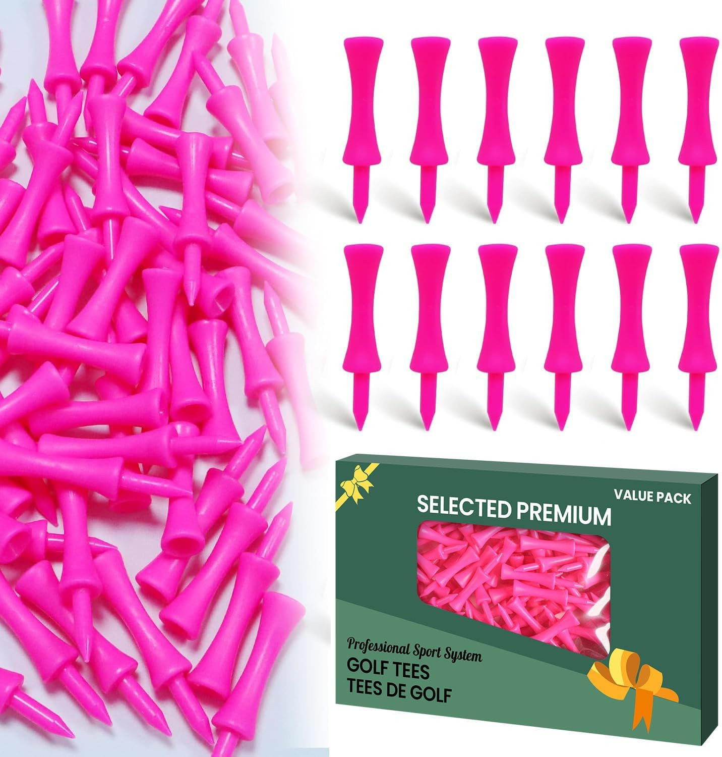 Golf Tees Step Down Plastic Unbreakable 50 Pack 2 1/4 inch 57 mm Pink Reusabl