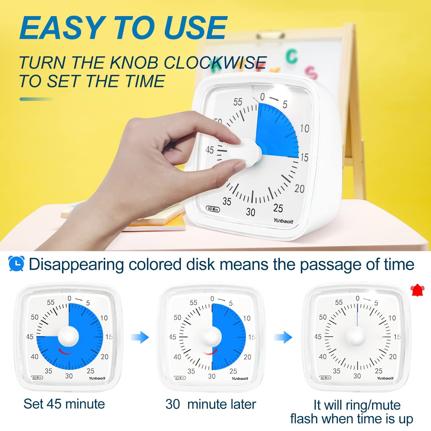 Visual Timer with Night Light 60-Minute Countdown Silent Time Management